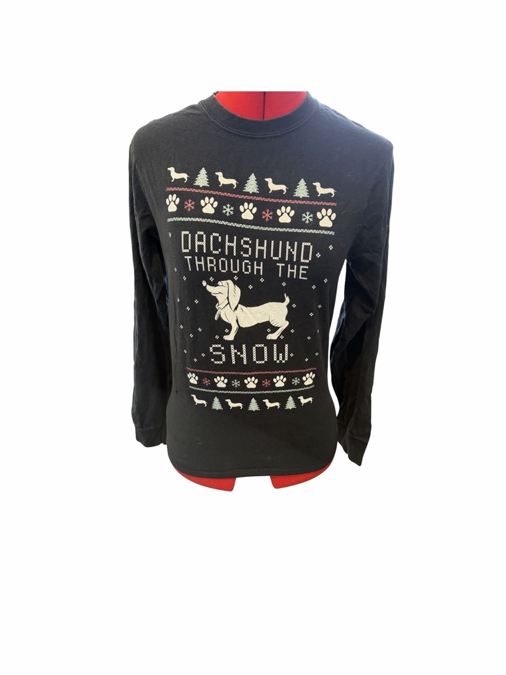 Dachshund Through The Snow Black Long Sleeve Tee